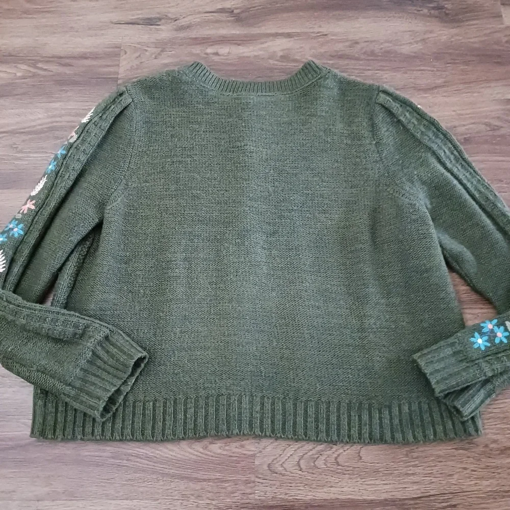 SUNDANCE CATALOG Cardigan Army Green Floral Embroidered Sweater XL - Picture 6 of 6